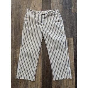 Bugatchi‎ Women Striped Straight Leg Cropped Pants Blue Tan White Size 4